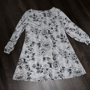 Lightweight stretch grey and gold rose print dress size XL